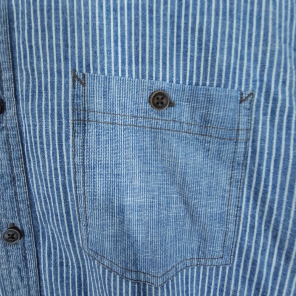 Streetwear Express Shirt Mens M Blue White Hickory Stripe Long Sleeve Fitted - Picture 3 of 7